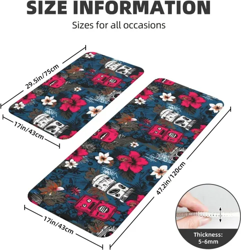 Miniatura 3 de Antifatigue Kitchen Mats for Floor 2 Piece - Tropical Retro Robots Print Kitchen Rugs Washable, Non Slip Runner Rug Standing Mat for
