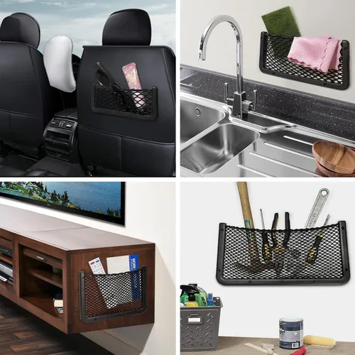 Miniatura 4 de Marco de plástico ABS, redes de carga para automóvil, bolsillo de red para teléfono, soporte de red de malla para automóvil, almacenamiento