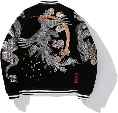 Miniatura 6 de Chaqueta de béisbol para hombre con bordado de dragón Hip Hop