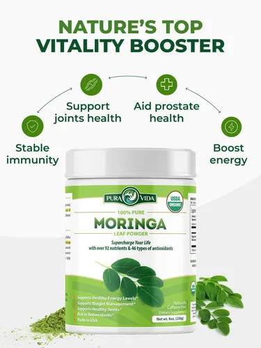 Miniatura 6 de PURA VIDA MORINGA Polvo orgánico de origen único - Polvo de hojas 100% premium, moringa oleifera orgánica USDA, polvo de hoja de moringa - Perfecto