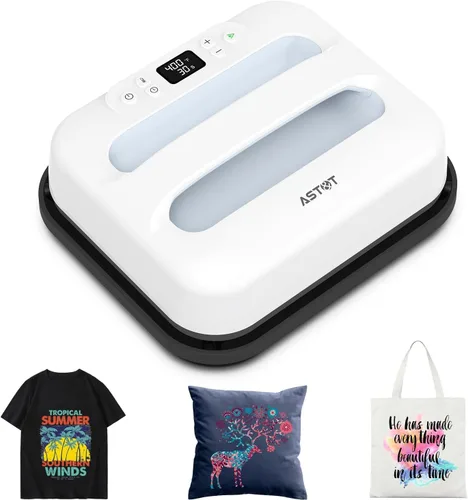 AST&T Máquina de prensa térmica de 12 x 10 pulgadas, portátil y fácil de prensar para camisetas, almohadas, bolsas de mano y más, color blanco