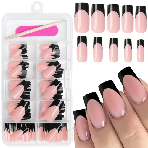 Miniatura 10 de AddFavor Uñas Postizas de Punta Francesa Cortas, 120 piezas Uñas Postizas Blancas con Punta Francesa Uñas Postizas Cuadradas Nude Uñas Acrílicas