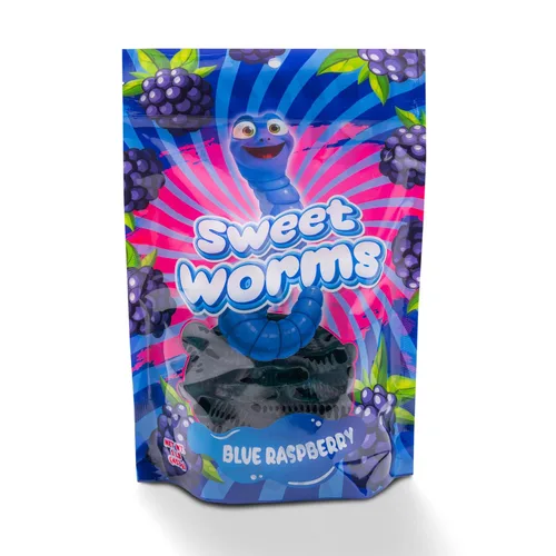 FirstChoiceCandy Gusanos de gomita agridulce, varios sabores y colores sólidos (1 libra, frambuesa azul)
