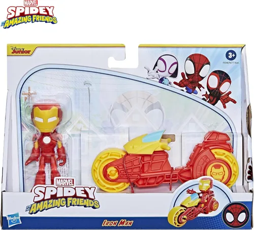 Miniatura 8 de Spidey and His Amazing Friends, Iron Man - Figura de acción y juguete para motocicleta, juguetes preescolares de superhéroes de Marvel para niños