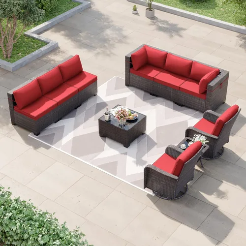 Miniatura 64 de Kurapika juego de muebles de patio 4 piezas de mimbre al aire libre, sillas de ratán, juego informal con mesa de café, juego de bistró con mecedora