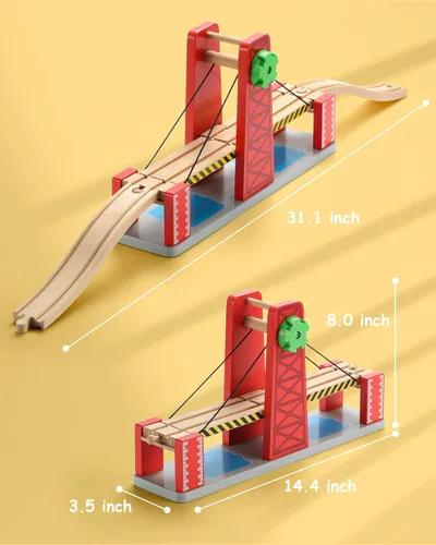 Miniatura 4 de SainSmart Jr. Juego de accesorios de tren de madera, juego de puente elevador, compatible con Brio, Thomas, Melissa y Doug