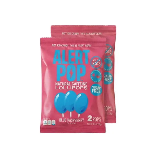 Miniatura 17 de Alertpop - Paletas de cafeína natural, caramelo sin azúcar de frambuesa azul con cafeína natural, sin derretimiento, sin derrames, para llevar, sin