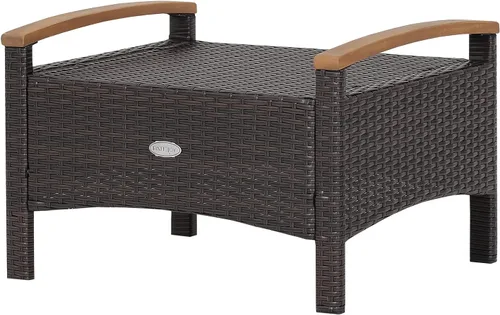 Miniatura 9 de Tangkula Otomanas de ratán de 2 piezas, reposapiés de mimbre para exteriores con asas de madera de acacia, cojines suaves con cremallera, asiento