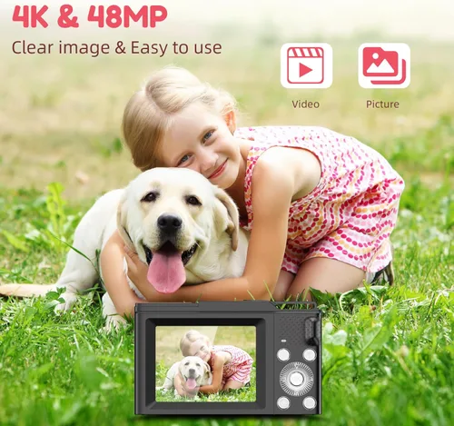 Miniatura 2 de Cámara digital, FHD 4K Cámara digital de apuntar y disparar con zoom de 16X antivibración, cámara pequeña compacta de 48 MP con tarjeta de 32 GB