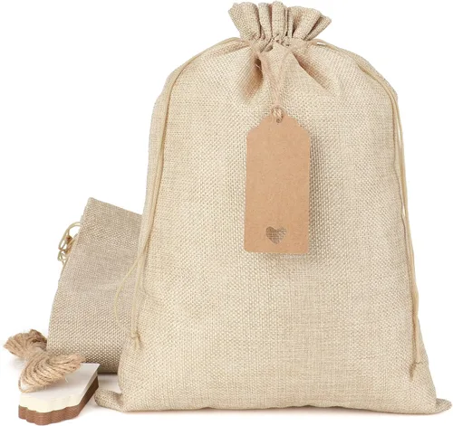 Bolsas de regalo de arpillera con cordón, 30 bolsas de 10 x 14 pulgadas a granel para envolver recuerdos de graduación, cruz de madera, para