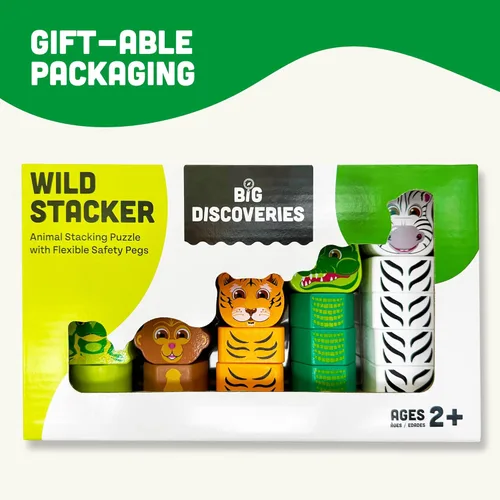 Miniatura 5 de Big Discoveries Wild Stacker - Rompecabezas apilable de bloques de animales para edades de 2 años en adelante Juguete duradero