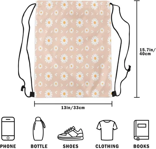 Miniatura 5 de Castle Fairy 70s Groovy Daisy Bolsa con cordón de 13"x16", naranja blanco