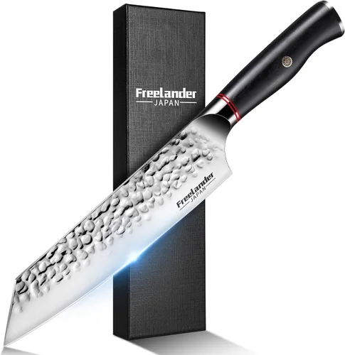 Miniatura 10 de Freelander Juego de 4 cuchillos para pizza con cuchillas afiladas de acero inoxidable, diseño forjado de espiga completa, mango ergonómico