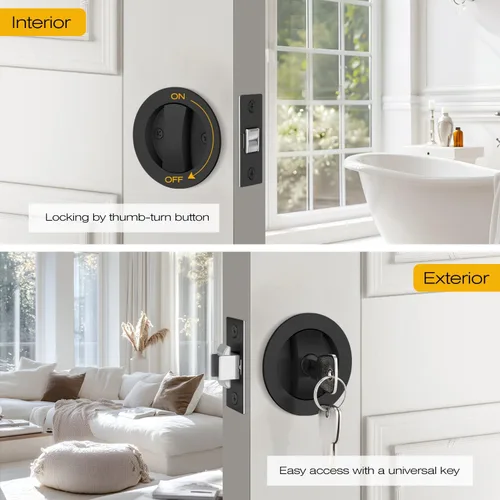 Miniatura 3 de EHOMEWARE 1 paquete de herrajes para puerta de bolsillo negro mate, manijas de puerta de bolsillo empotradas, cerradura de puerta de bolsillo