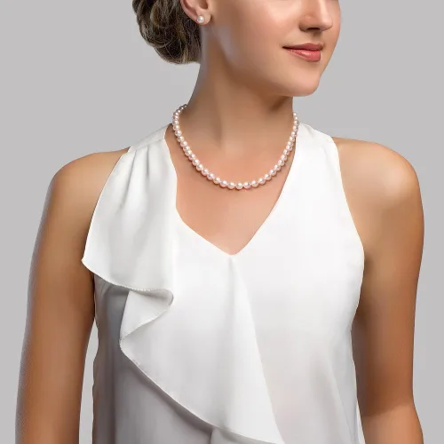 Miniatura 3 de 14K oro 7,58.0mm japonés Akoya Agua Salada Blanco Collar de perlas cultivadasCalidad AA +, 36" Opera de longitud