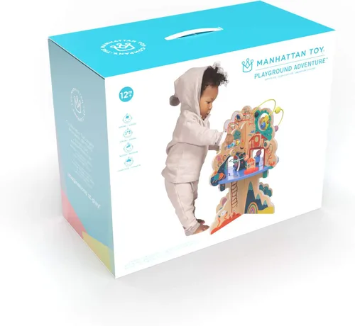 Miniatura 6 de Manhattan Toy Playground Adventure Centro de Actividades de Madera para Niños Pequeños con Deslizadores, Pista de Ábaco, Giradores, Juguetes