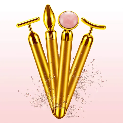 Rodillo masajeador facial 4 en 1, rodillo de cara de oro de 24 quilates, masaje de nariz para masaje facial facial, herramientas para el cuidado de