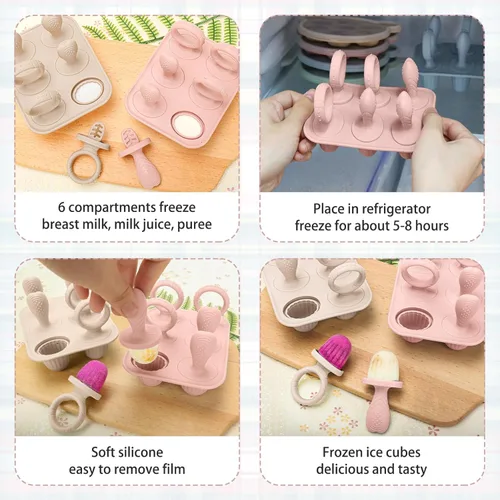 Miniatura 6 de Moldes de Silicona para Paletas de Niños Pequeños con Palitos, 2 Paquetes de Mini Moldes para Paletas para Bebés, Moldes de Paletas de Leche Materna