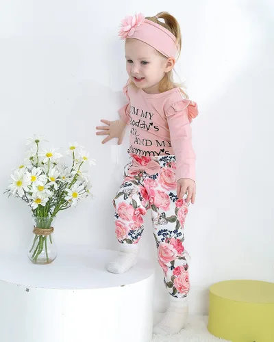 Miniatura 112 de SUNNY PIGGY Ropa para bebé recién nacida, con volantes, mameluco de algodón floral, conjunto de pantalones de algodón para niñas
