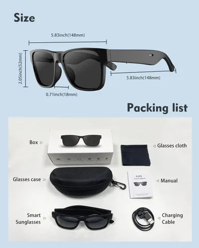 Miniatura 7 de RUIMEN Lentes inteligentes de audio Bluetooth para hombres y mujeres, lentes de sol inteligentes con altavoces y micrófonos con música de oído