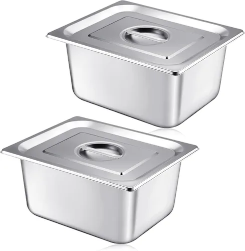 Miniatura 9 de Mifoci Paquete de 12 Sartenes de Acero Inoxidable para Hotel con Tapa, Tamaño 1/3 x 6 Pulgadas de Profundidad Suministros de Restaurante