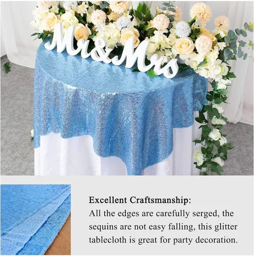 Miniatura 4 de AMZLOKAE Mantel de Lentejuelas Cuadrado 50x50 Azul Bebé Cubierta de Mesa con Purpurina Manteles para Fiestas Mantel Sin Costuras Azul Claro