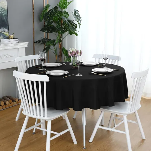 Miniatura 10 de FOLINS&HOME Mantel redondo de 48 pulgadas de poliéster impermeable, resistente a arrugas, lavable y apto para derrames, de color crema, para mesa