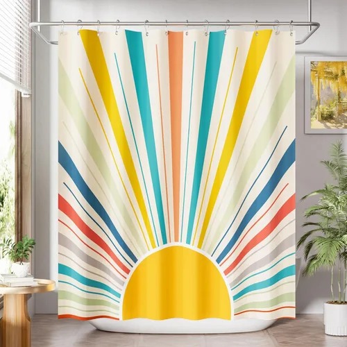 Miniatura 24 de AmazerBath Cortina de ducha azul, juegos de cortinas de ducha geométricas de tela con 12 ganchos para cortina de ducha, cortinas de ducha de Rayas