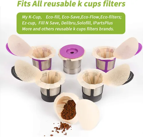 Miniatura 3 de Filtros de papel K Cup sin blanquear con tapa, se adapta a cápsulas reutilizables Keurig 1.0 y 2.0