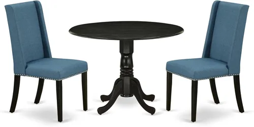 Miniatura 19 de East West Furniture DLFL3-ABK-21 - Juego de mesa de comedor de 3 piezas contiene una mesa de cocina redonda con gotas y 2 sillas de comedor Parsons