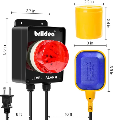 Miniatura 5 de briidea - Alarma de bomba de sumidero, alarma de tanque séptico de alta agua para interiores y exteriores con alarma fuerte de 110 dB e indicador