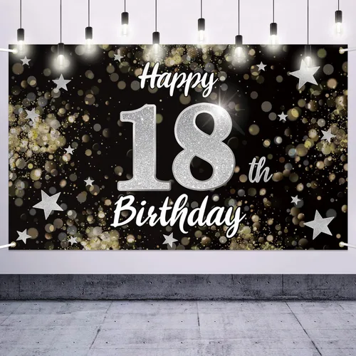 Miniatura 37 de Decoración de feliz cumpleaños 37, cartel grande de fondo de cumpleaños de 37 años con estrella de ensueño negro y plateado – Decoración de fiesta