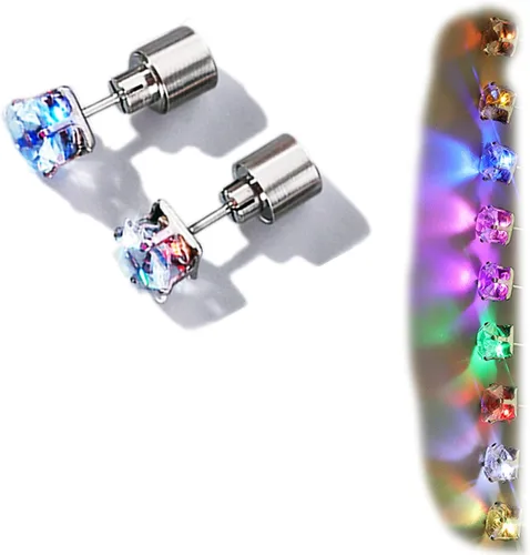 1 par de aretes LED de color arcoíris que cambian de color, aretes intermitentes, corona de diamante iluminada, colgante de gota de oreja,