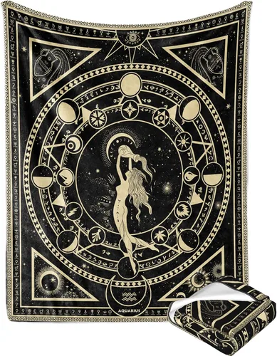 Miniatura 2 de Manta del Zodiaco Acuario, Regalos del Zodiaco Acuario para Mujeres Constelación Lunar Astrología Decoración Gótica Bruja Manta Suave 60"X50