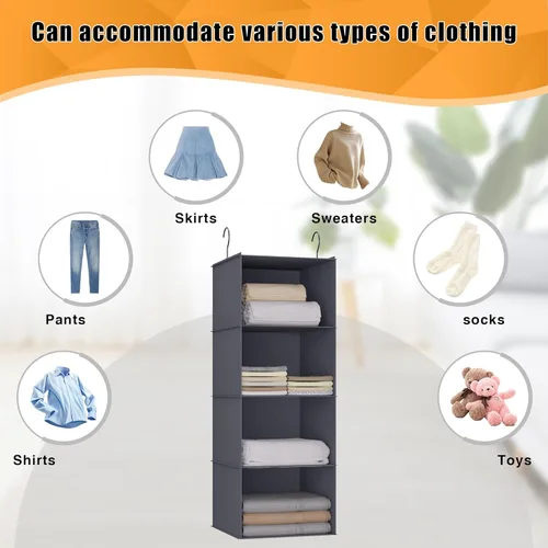 Miniatura 7 de Organizador colgante para armario, fácil de montar, estantes colgantes plegables con 4 compartimentos, para guardar ropa, bolsos, zapatos y Gris