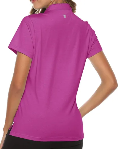 Miniatura 4 de TBMPOY Polo de golf para mujer, ligera, absorbe la humedad, de secado rápido, 4 botones