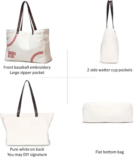 Miniatura 4 de Bolsa de lona de béisbol para mujer, artículos esenciales para madres deportivas, bolsa bordada de béisbol para mamá, béisbol de viaje, regalo