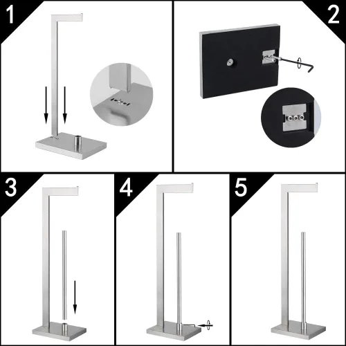 Miniatura 6 de GERZWY Soporte de papel higiénico de pie con reserva, SUS 304 acero inoxidable Lavatory Tissue Roll Holder Floor Stand Storage Brushed Finish