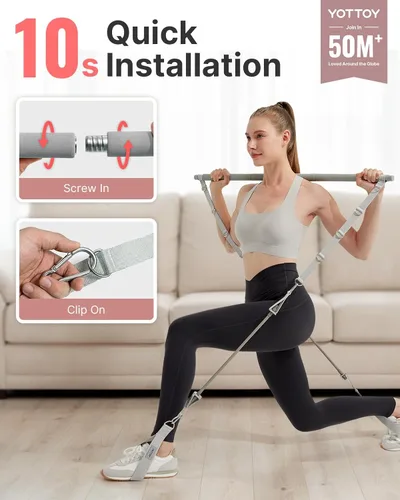 Miniatura 2 de YOTTOY Pilates Bar Kit with Resistance Bands - 3-Bar Pilates Workout Equipment for Legs, Hips, Waist & Arms Workout, Portable Home Gym Exercise Gris