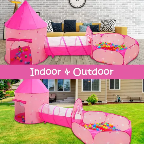 Miniatura 2 de Tienda de campaña de princesa de 3 piezas para niñas con hoyo de bolas para niños, tiendas de campaña para niños y túnel de gateo para niños