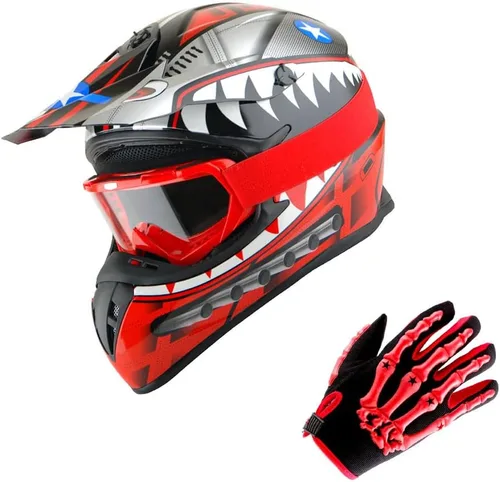 Miniatura 14 de 1Storm - Casco de motocross para adultos BMX MX ATV Dirt Bike Downhill Mountain Bike estilo Monster Shark Racing HKY_SC09S