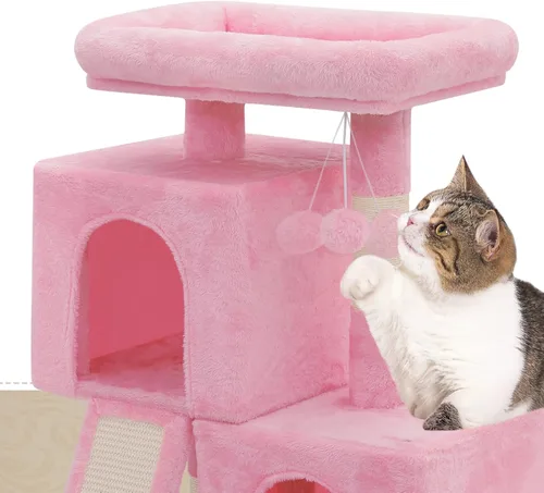 Miniatura 6 de Athena Collection Árbol pequeño para gatos, moderna torre de árbol para gatos de 34 pulgadas con poste rascador 2 plataforma de actividades