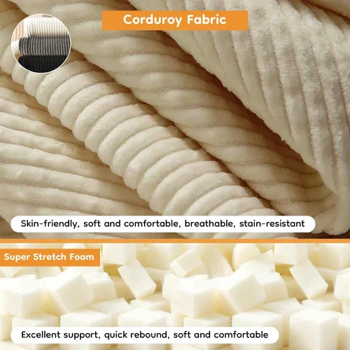 Miniatura 7 de Cloud - Puf grande con otomana, tela de pana + espuma viscoelástica 35D para adultos, tumbonas, sofá, sillón hinchado sin hueso para sala de estar