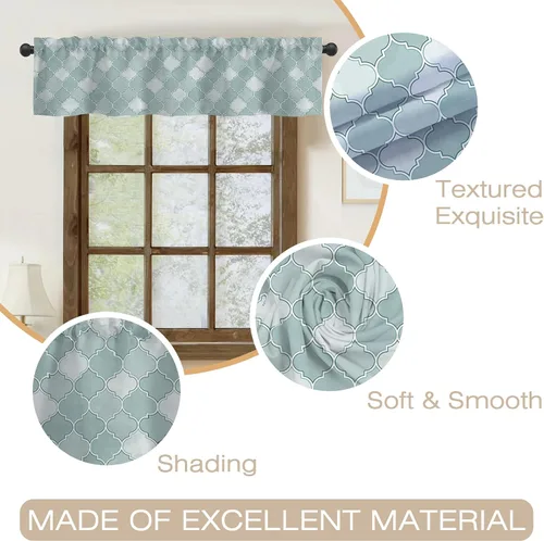 Miniatura 3 de Cortinas de cenefa para ventanas, patrón marroquí en acuarela, cenefa semitransparente, con formas geométricas abstractas, bolsillo para cortinero