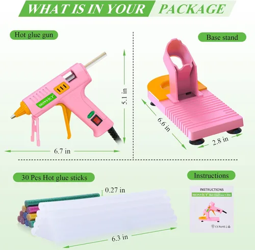 Miniatura 3 de MONVICT - Kit de pistola de pegamento caliente rosa, pistola de pegamento mini con soporte de ventosas y alfombrilla antiadherente de silicona