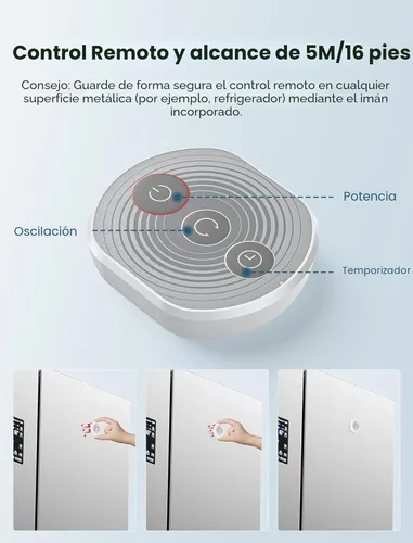 Miniatura 5 de Ventilador oscilante silencioso de pared de 8.5 pulgadas con control remoto y temporizador, 4 velocidades ajustables para baños pequeños, Marco
