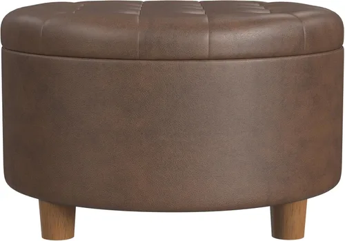 Miniatura 15 de HomePop Decoración del hogar Otomana redonda de terciopelo copetudo con botones Otomana con almacenamiento para sala de estar y dormitorio