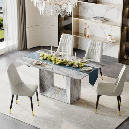 Miniatura 10 de Conjunto de mesa de comedor MUUOKY para 4, mesa de cocina de 63'' y sillas para 4, conjunto de mesa gris y 4 sillas modernas, adecuado para comedor