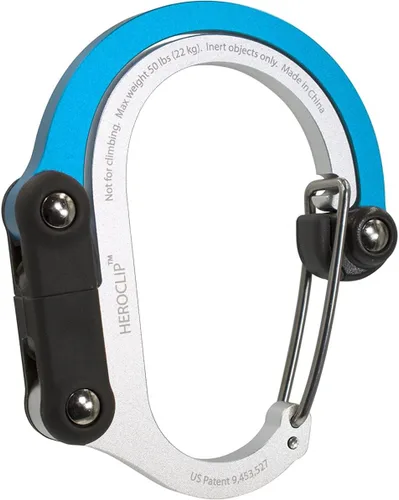 GEAR AID HEROCLIP Mosquetón giratorio de 360° y gancho (mediano) para camping, mochila, maletas y organización de garaje Azul (Blue Steel)