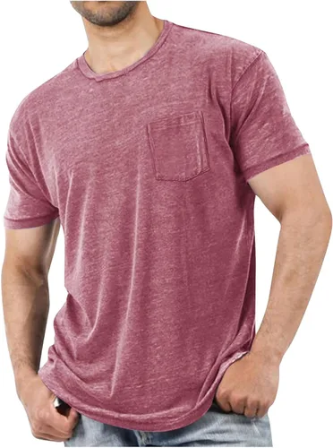 Miniatura 13 de Camisetas de manga corta para hombre con bolsillo en el pecho, color sólido, cuello redondo, suave, cómoda, para verano, camiseta atlética